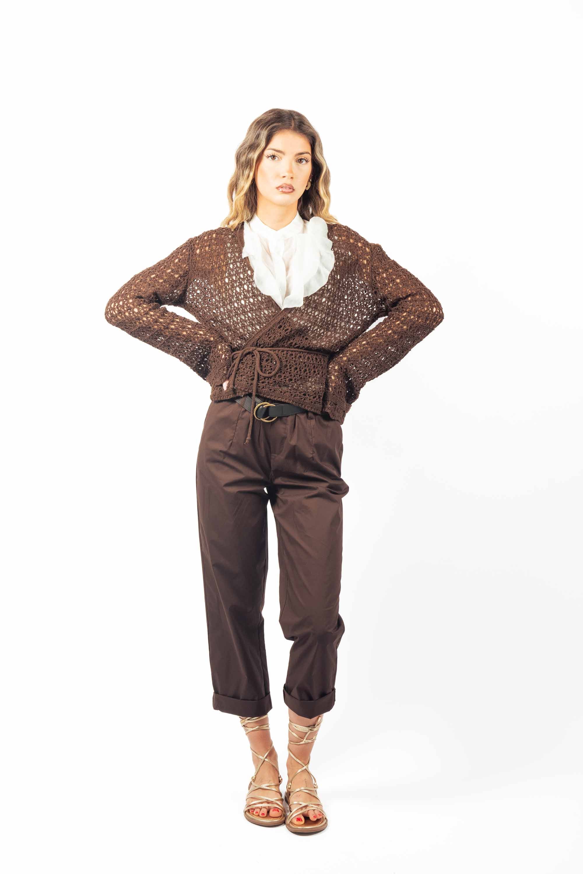 Pantaloni con Elastico e Cinta Cioccolato