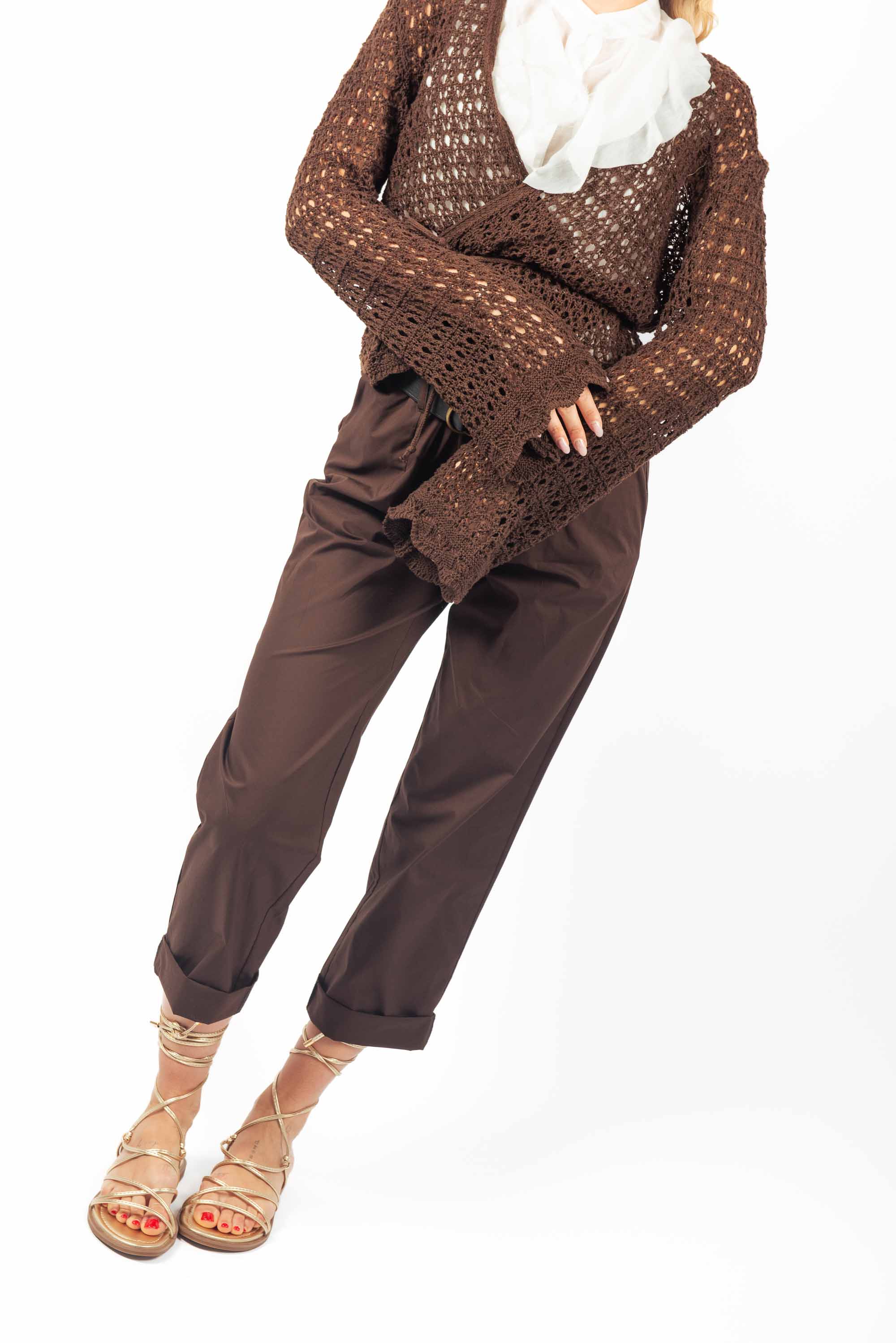 Pantaloni con Elastico e Cinta Cioccolato